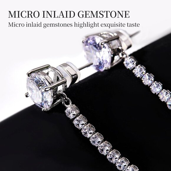 Asymmetrical Pink & Blue Cubic Zirconia Drop Earrings 3.15" Gold Plated for Wome - Picture 6 of 7